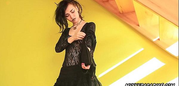  Goth girl perfect body and pierced nipples Alice in boots and pantyhose